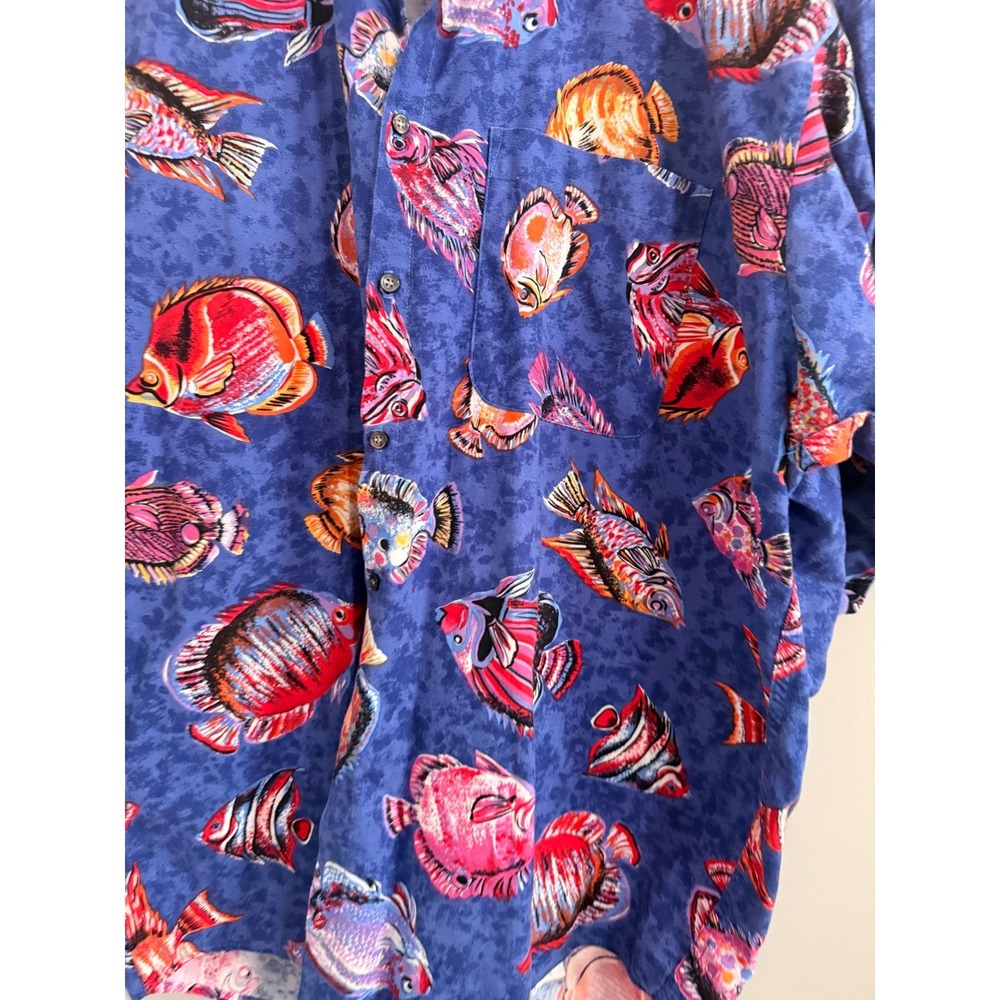 Tango by Max Raab Fish Print Shirt‎ Mens XL Vintage Cotton Hawaiian Button Up - Picture 2 of 4